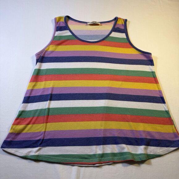 Haptics Colorful Large Round Neck Striped Lightweight Knit Tank Swingy Loose - Picture 1 of 8